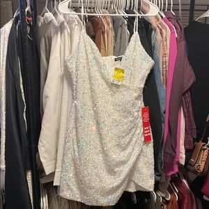 NWT White Sequin Mini Dress – Crystal Doll Size L